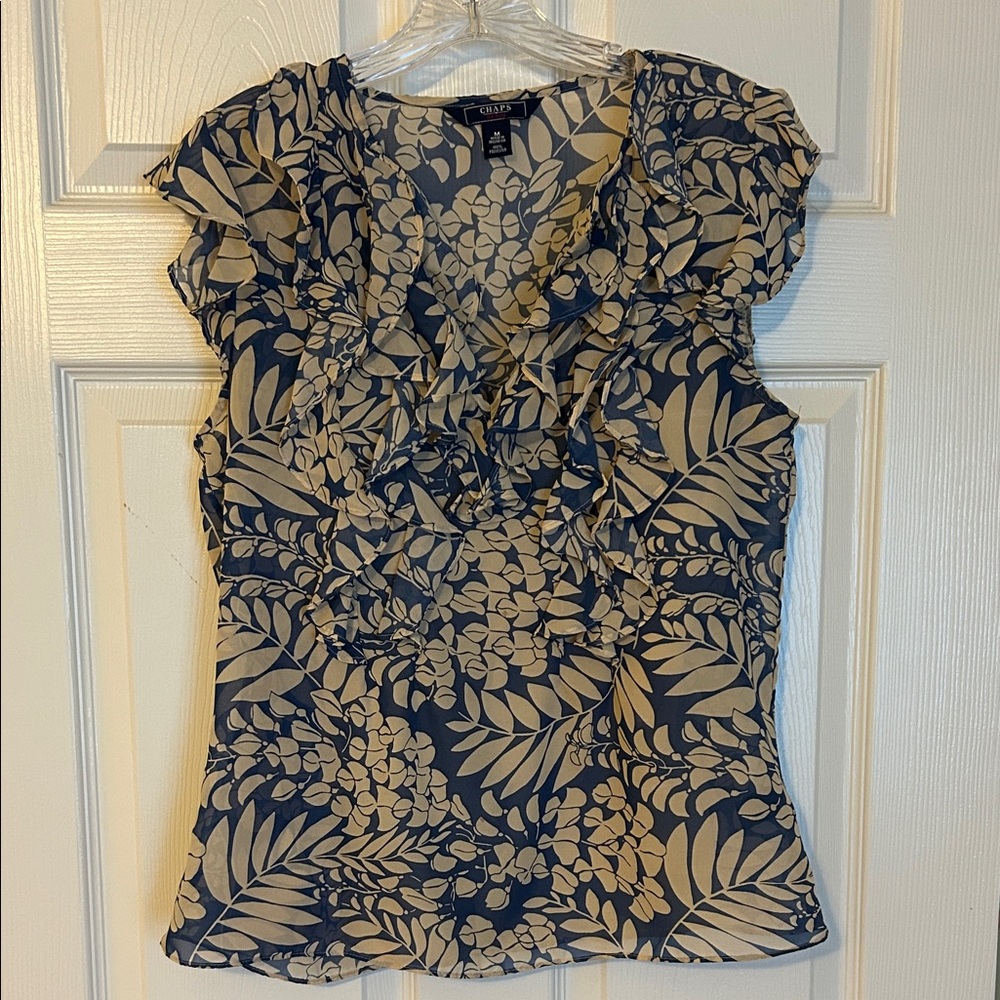 Chaps Navy and Cream Floral Women's Blouse